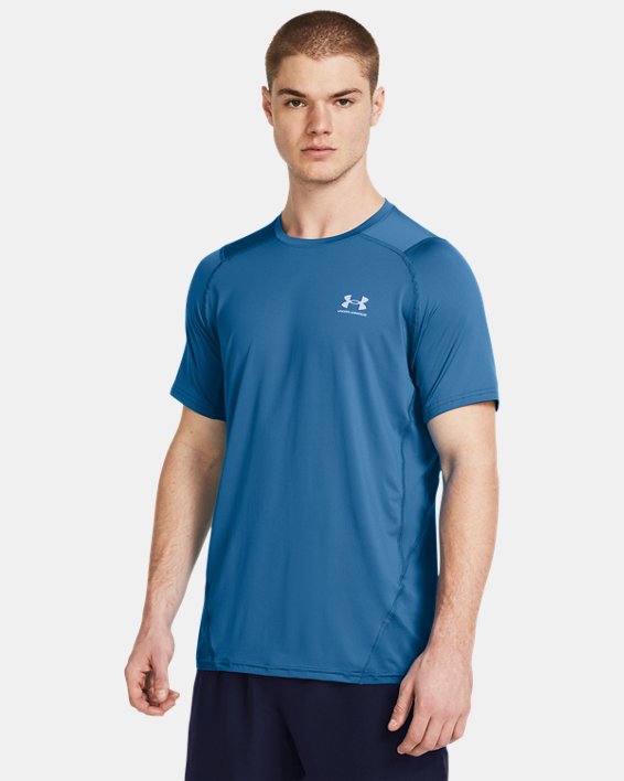 Men's HeatGear® Fitted Short Sleeve, Blue, pdpMainDesktop image number 0